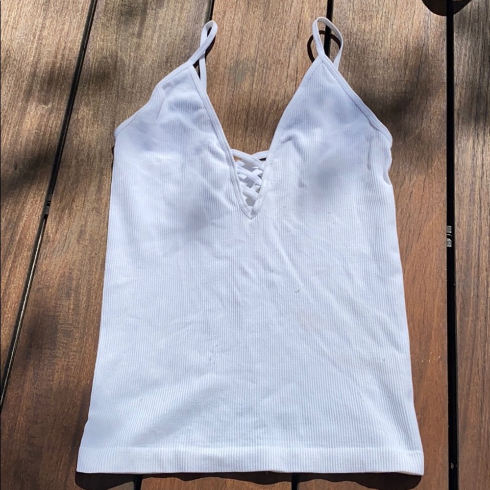 Aqua Criss Cross White Tank